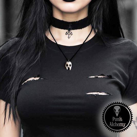 Mini Ceramic Necklace – Tooth Skull