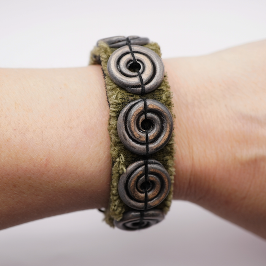 Green Military Bracelet with Ceramic Spiral Beads