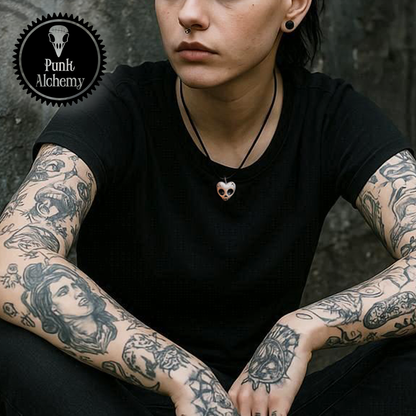 Mini Ceramic Necklace – Heart Skull