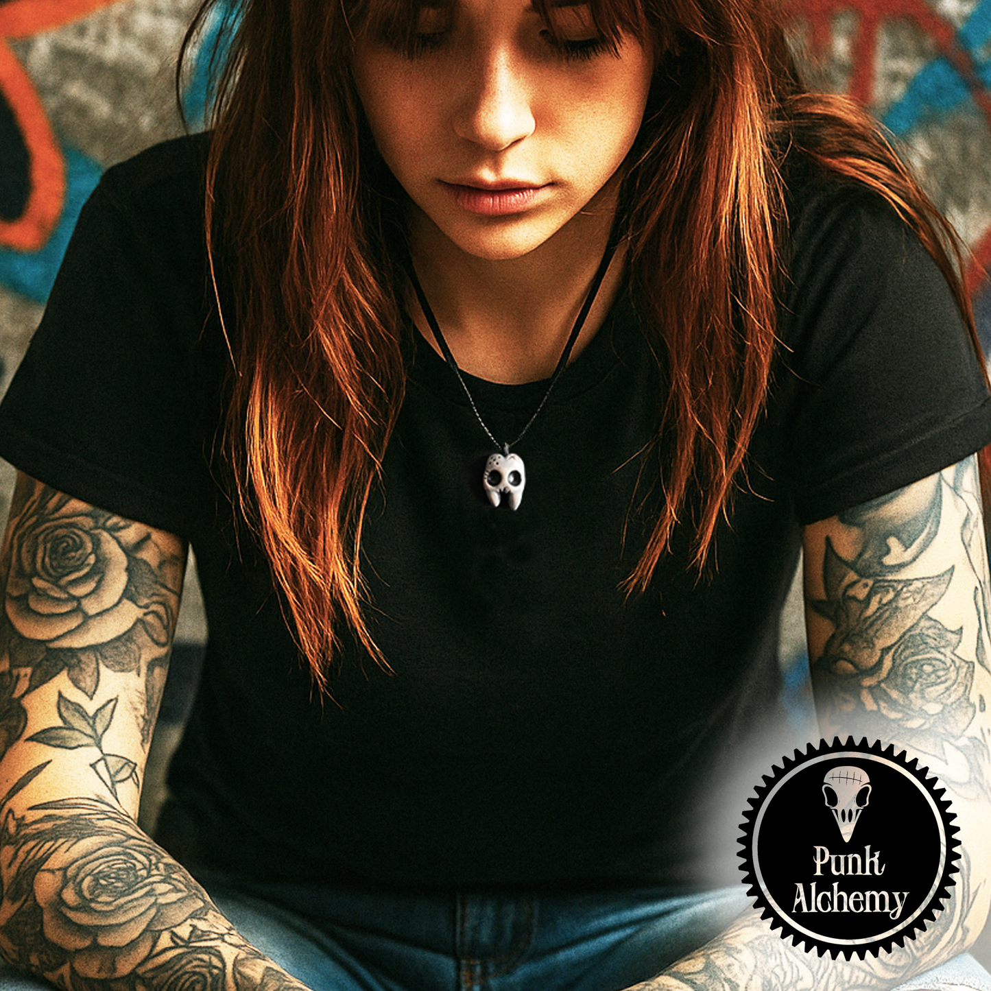 Mini Ceramic Necklace – Tooth Skull