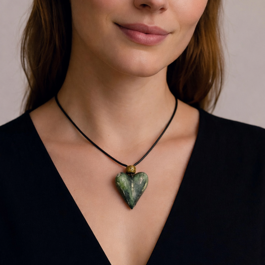 Ceramic Heart Necklace – Weathered Patina Pendant