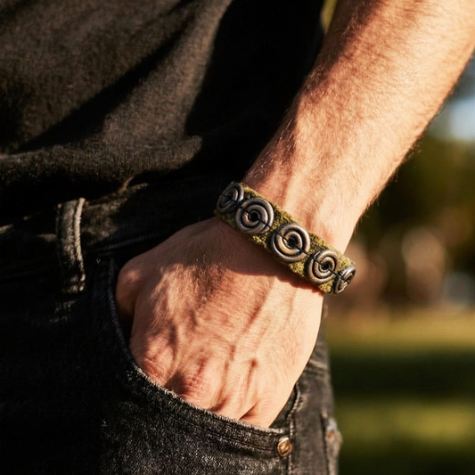 Green Military Bracelet with Ceramic Spiral Beads