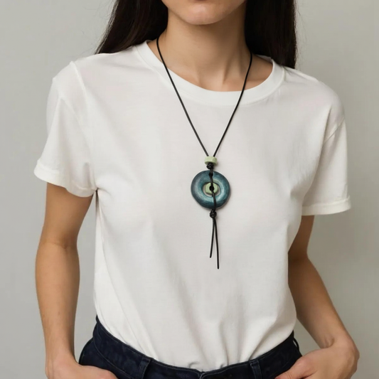 Ceramic Donut Necklace – Turquoise Blue Pendant